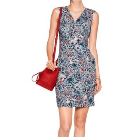 Women's Tory Burch Leila Butterfly Dress Size 4 Small Sheath Floral Vneck - Picture 1 of 9